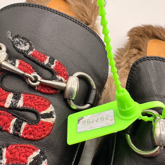 GUCCI Princetown Snake Fur Lined Mules Slides Black Leather Horsebit Sz 11 $995 - Picture 12 of 12